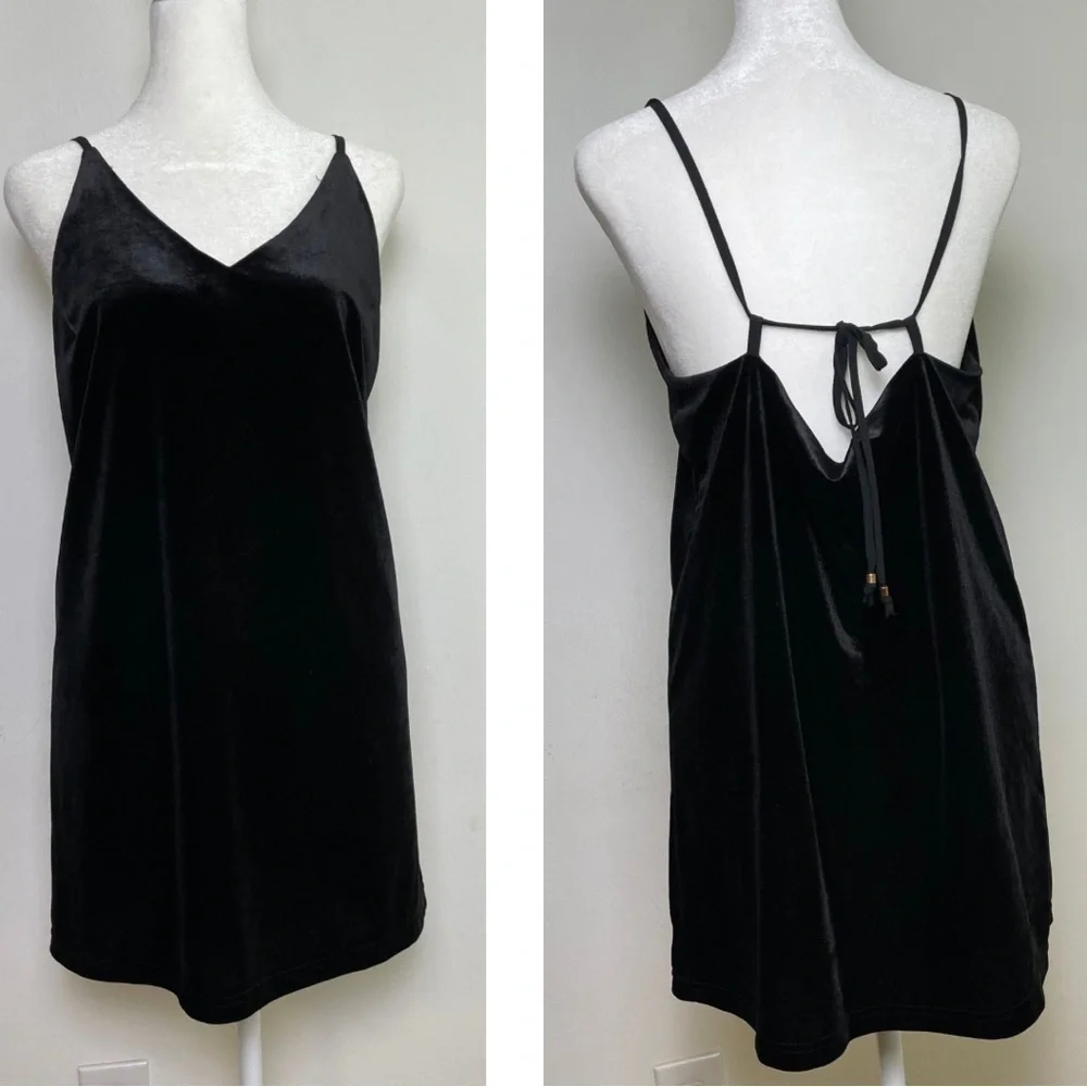 90s Y2K Whimsigoth sleeveless spaghetti strap v-neck velvet velour mini dress - Picture 9 of 12